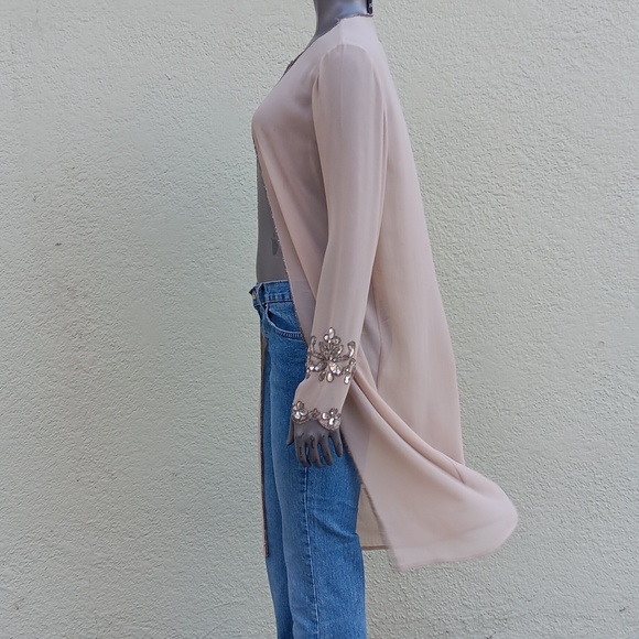 METROSTYLE LADIES VVINTAGE SEE-THRU HOUSE COAT W/STONE EMBELLISHED SLEEVES - Picture 3 of 17